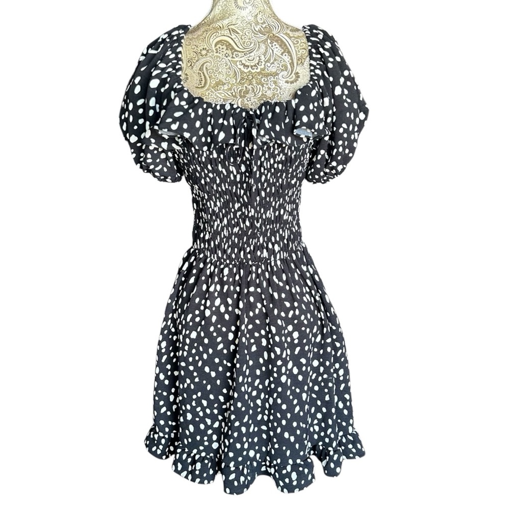Smocked Polka Dot Mini Dress Cottagecore Pinup Sexy Large Festival Coachella